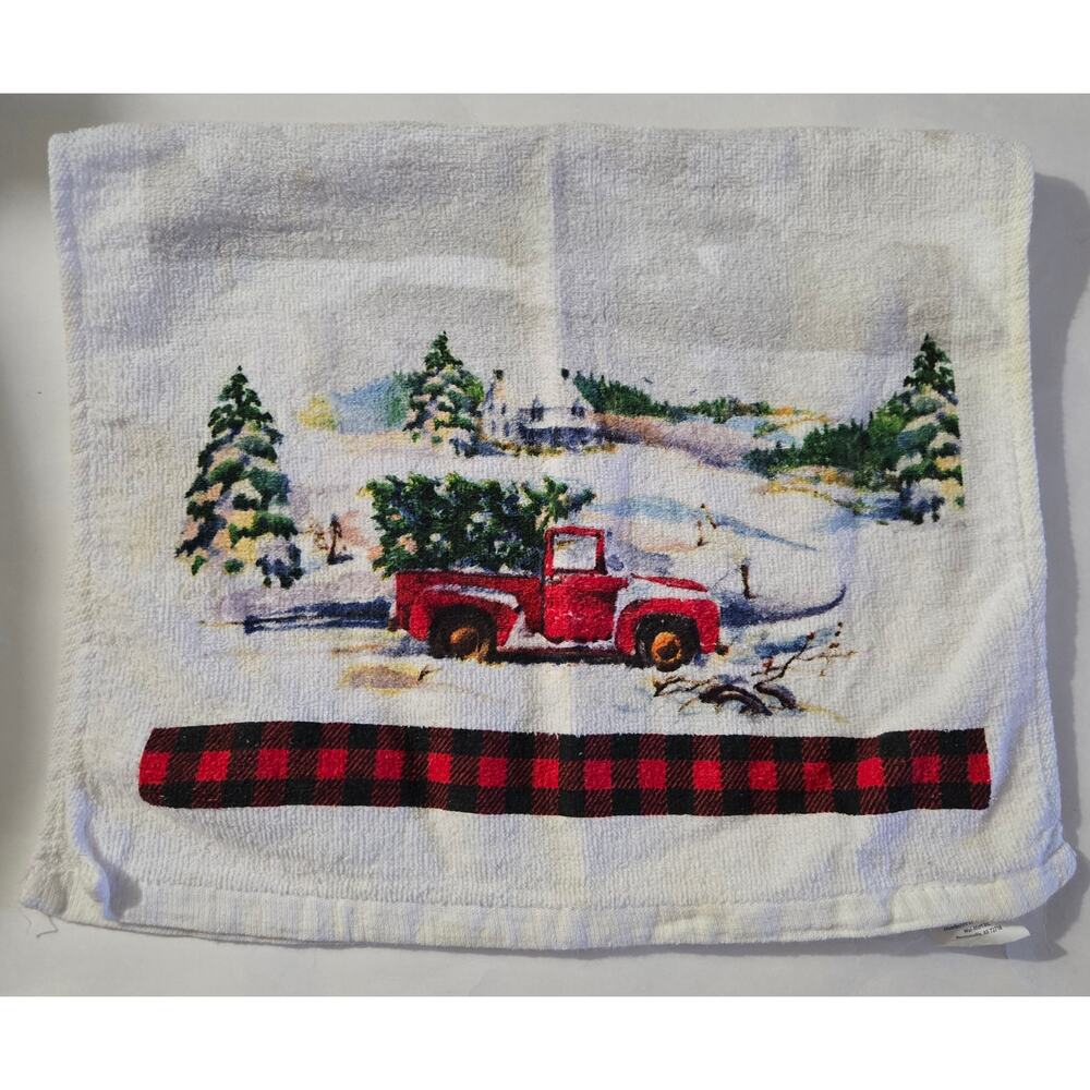 Winter Christmas Red Truck Country Themed Kitchen Towel